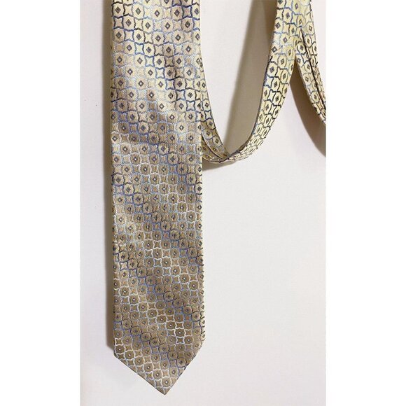 Joseph & Feiss International Tan/Blue Geometric Print Silk Neck Tie - Picture 3 of 6